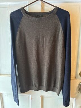 Banana Republic Two-Tone Crewneck Merino Wool Sweater in Brown and Navy